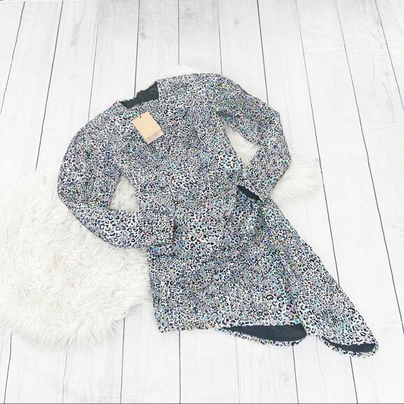 Sandra Mansour Women's‎ Sequined Velvet Leopard Asymmetrical hem Mini Dress - Picture 2 of 5